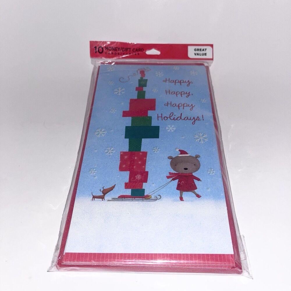 Christmas Money Gift Card Envelopes 10 Pack Holiday Bear Tree Design - NEW